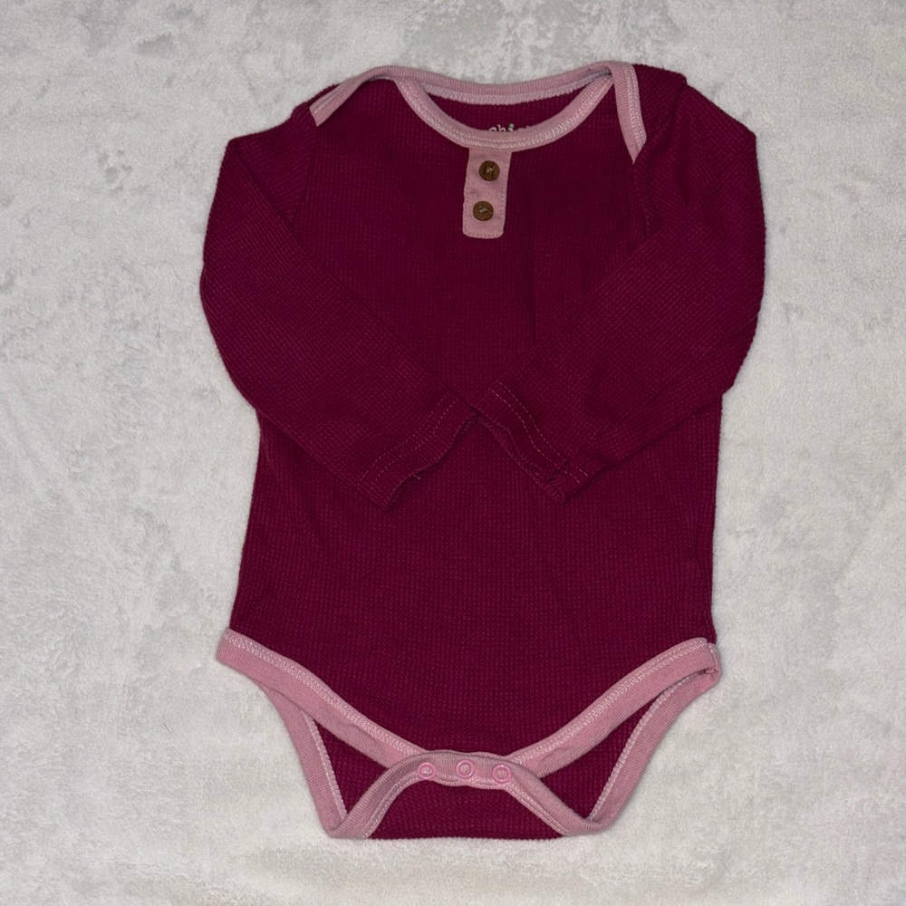(3 for $10) chick pea Burgundy and Pink Kids One Piece bodysuit